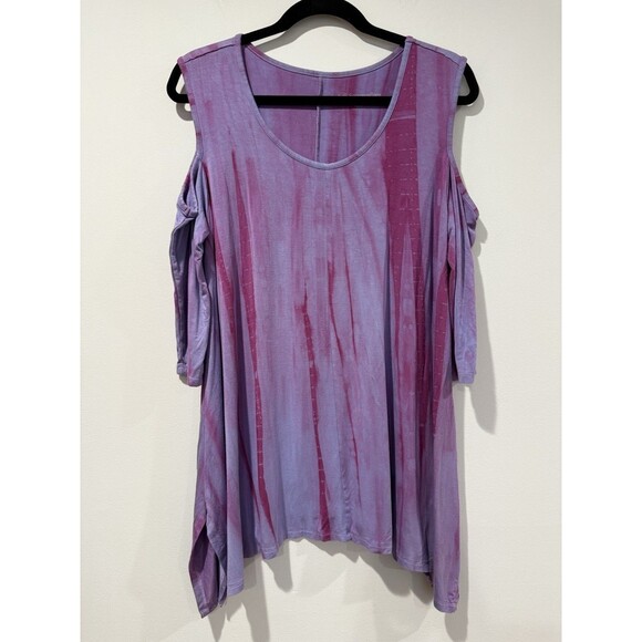 Soft Surroundings Top Womens Medium Purple Tie Dye Tunic Cold Shoulder Stretch - Picture 1 of 8